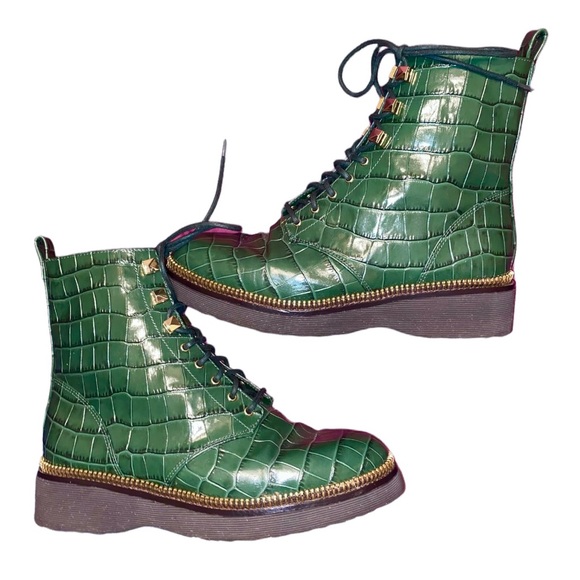 Michael Kors Shoes - Michael Kors Haskell croc embossed leather bootie, combat boots, moss green, 9.5